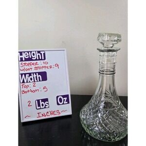 Vintage‎ Clear Glass Diamond Pattern Decanter With Glass Topper Dated 1980